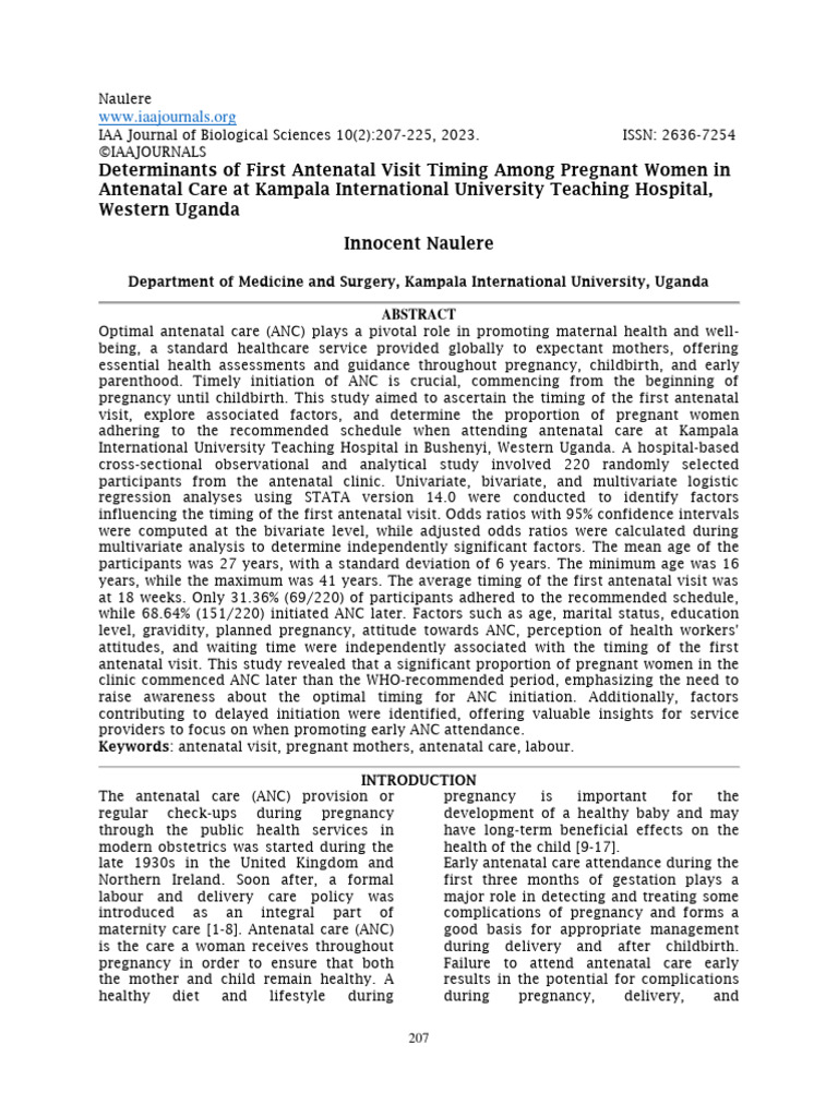 Determinants of First Antenatal Visit Timing Among Pregnant Women in ...