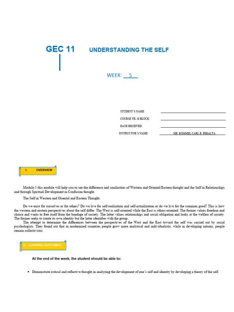 Module 5 Gec 11 Understanding The Self Pdf Individualism Self