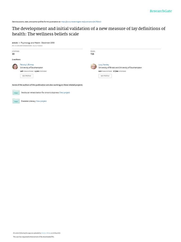 Wellness Beliefs Scale PostPrint | PDF | Behavior | Well Being