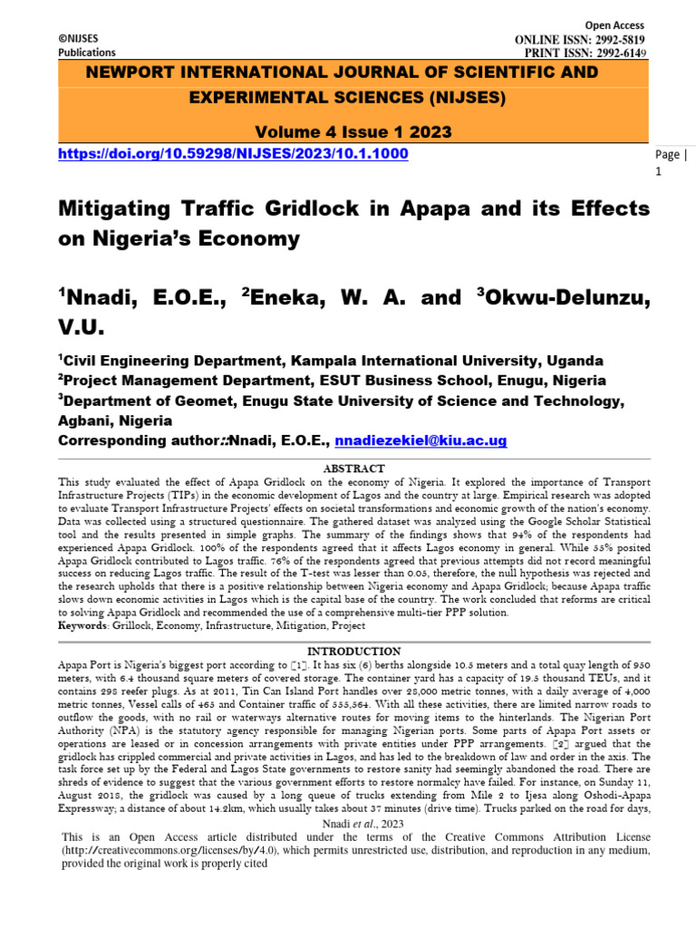 Mitigating Traffic Gridlock in Apapa and Its Effects On Nigeria's