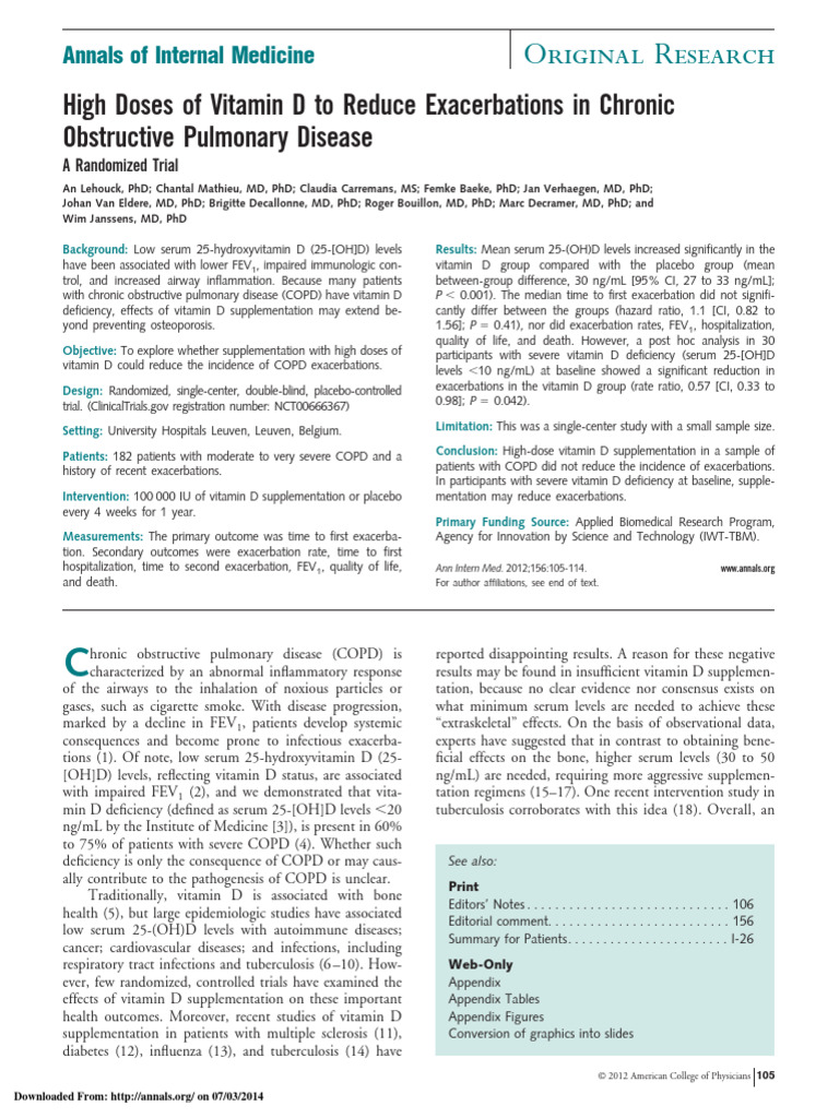 Original Research High Doses of Vitamin D To Reduce Exacerbations in