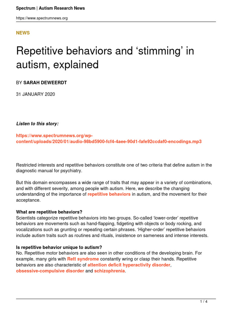 Repetitive Behaviors And Stimming In Autism Explained Pdf Autism