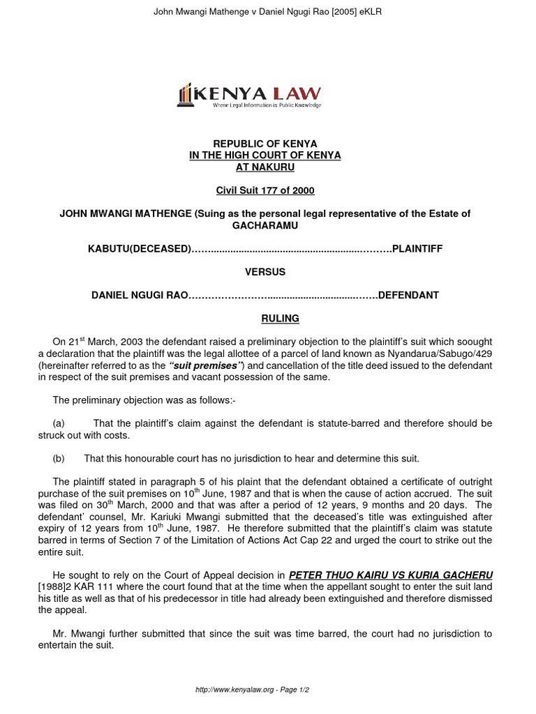 Civil Suit 177 of 2000 PDF Lawsuit Courts