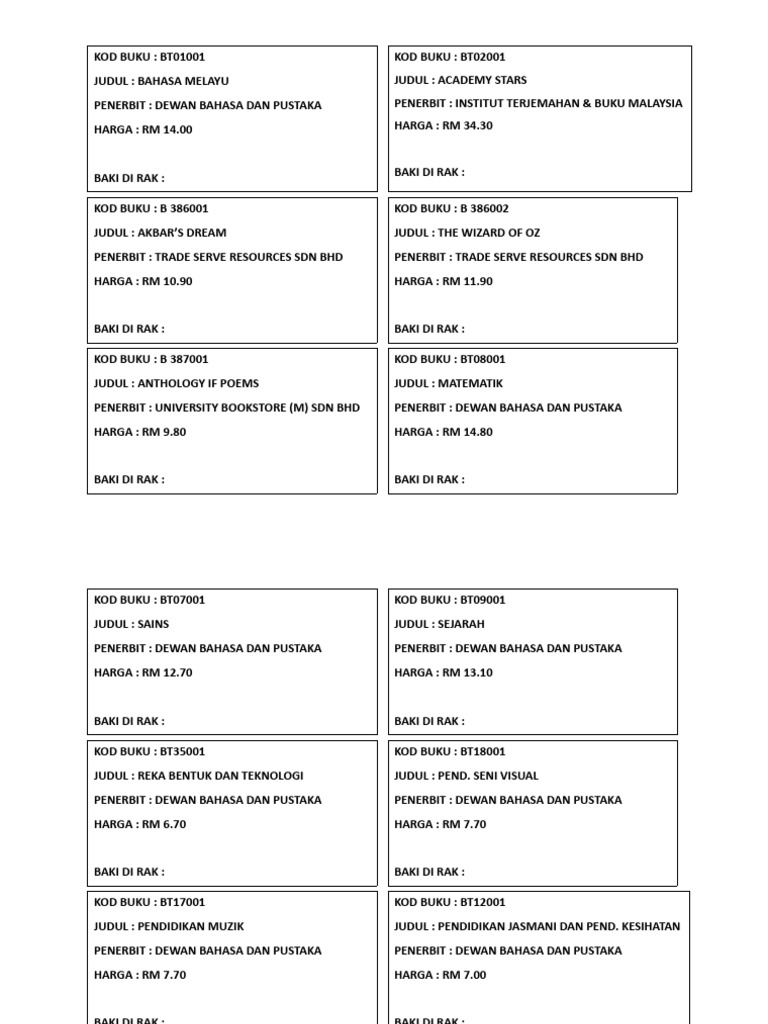 Senarai Buku Teks Tahun 6 KSSR | PDF