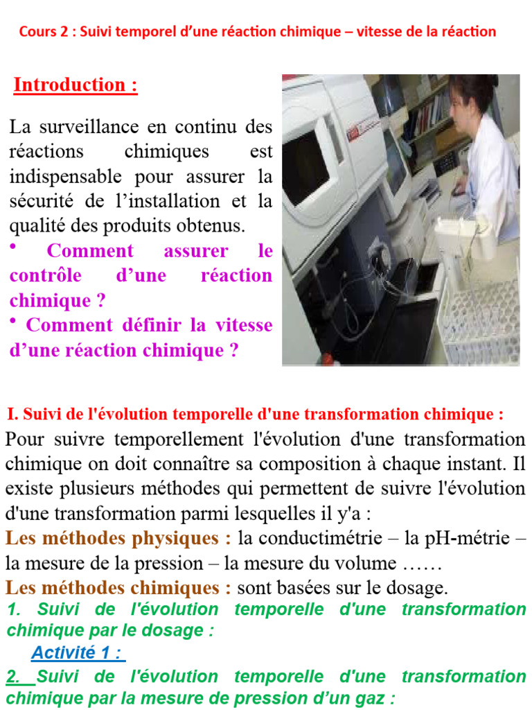 Suivi Temporel d'une Réaction Chimique | PDF | Cinétique chimique ...