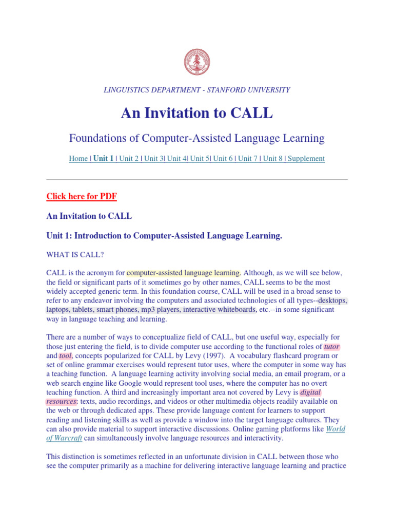 Introduction to CALL in Language Learning | PDF | Personal Computers ...