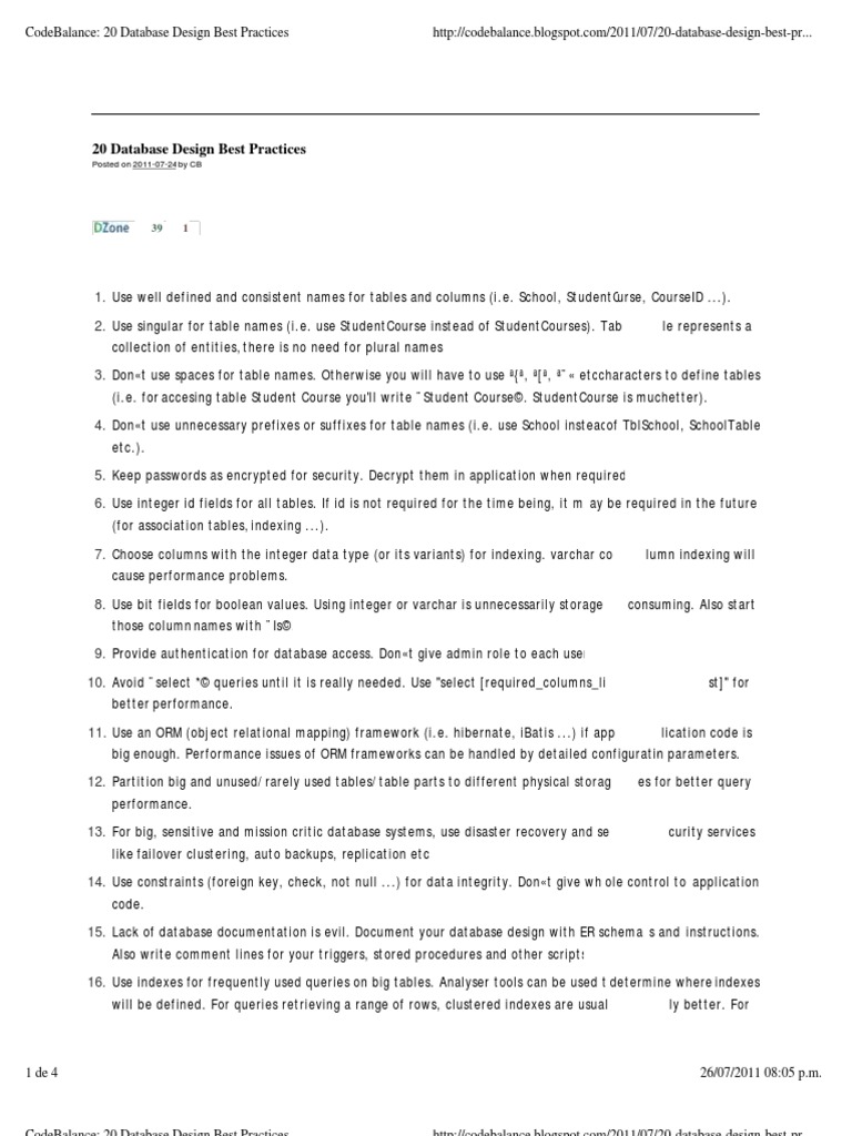 Database Design Best Practices | PDF | Database Design | Database Index
