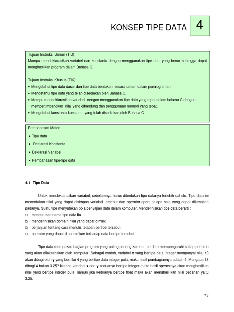 Tipe Data dalam Pemrograman C | PDF