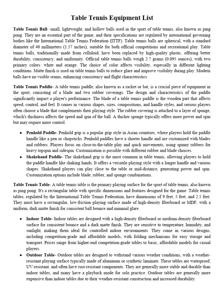 Table tennis equipment list pdf table tennis shoe