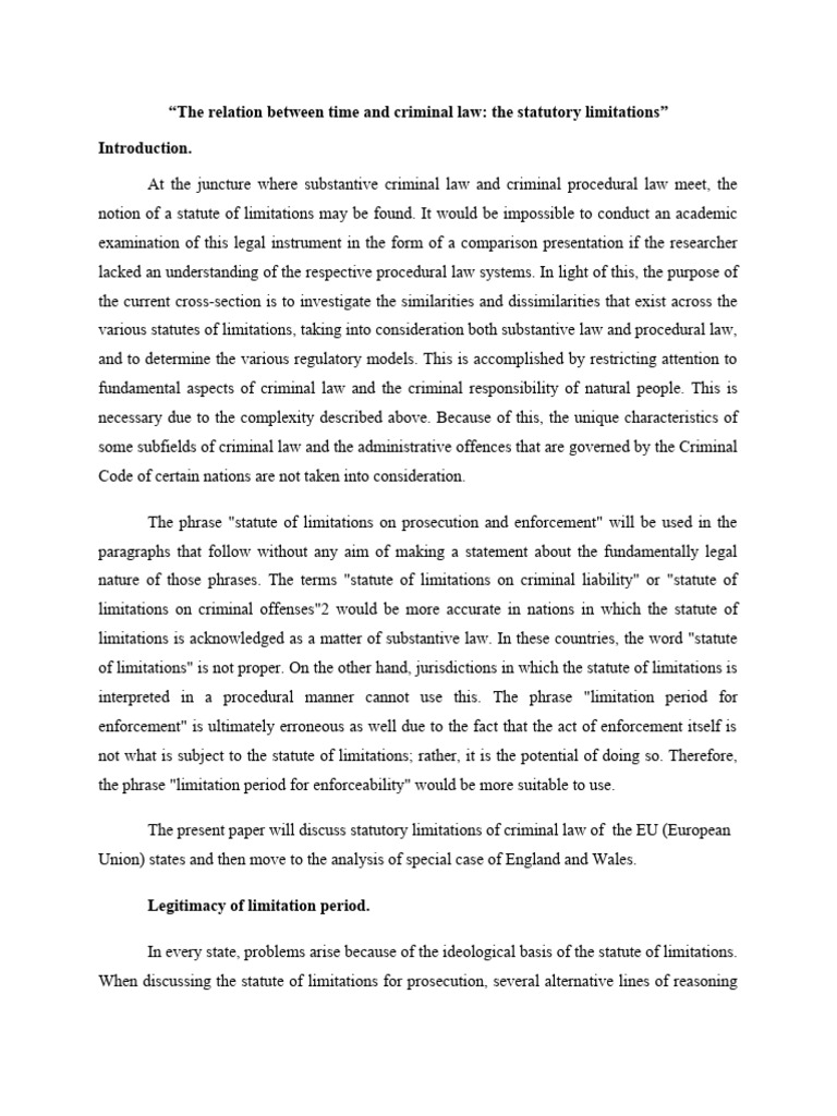 The Relation Between Time and Criminal Law The Statutory Limitation