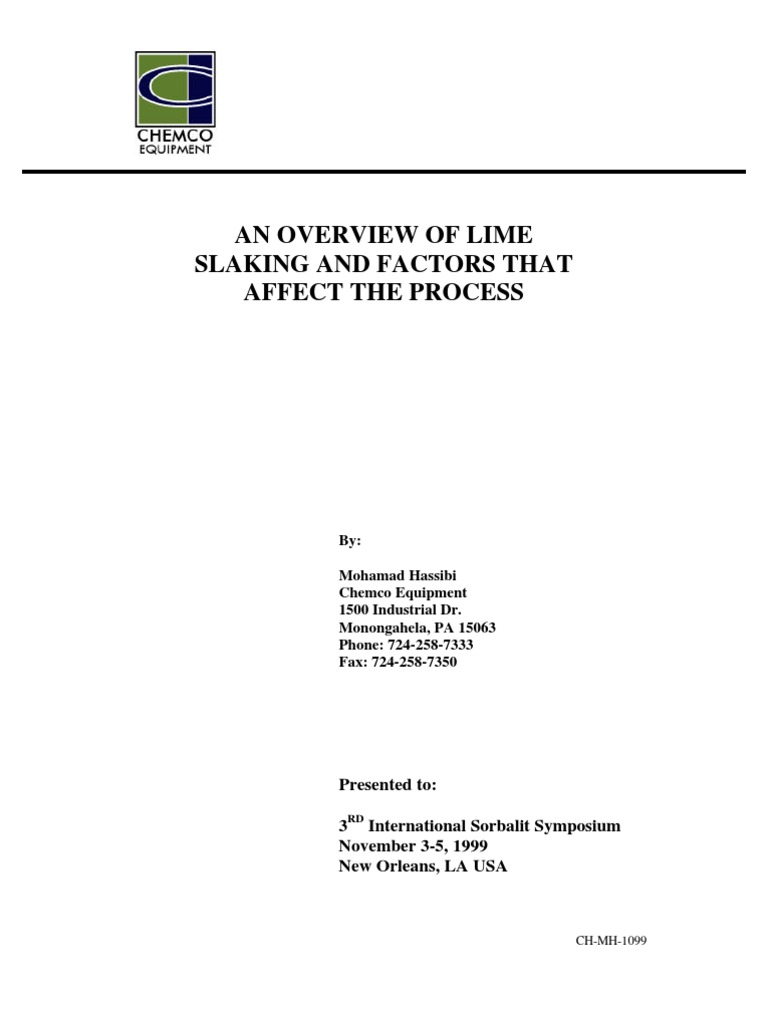 Lime Slaking Process Overview | PDF | Calcium | Mill (Grinding)