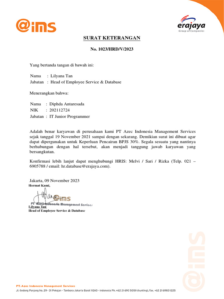 Surat Pencairan Bpjs 30 Persen | PDF