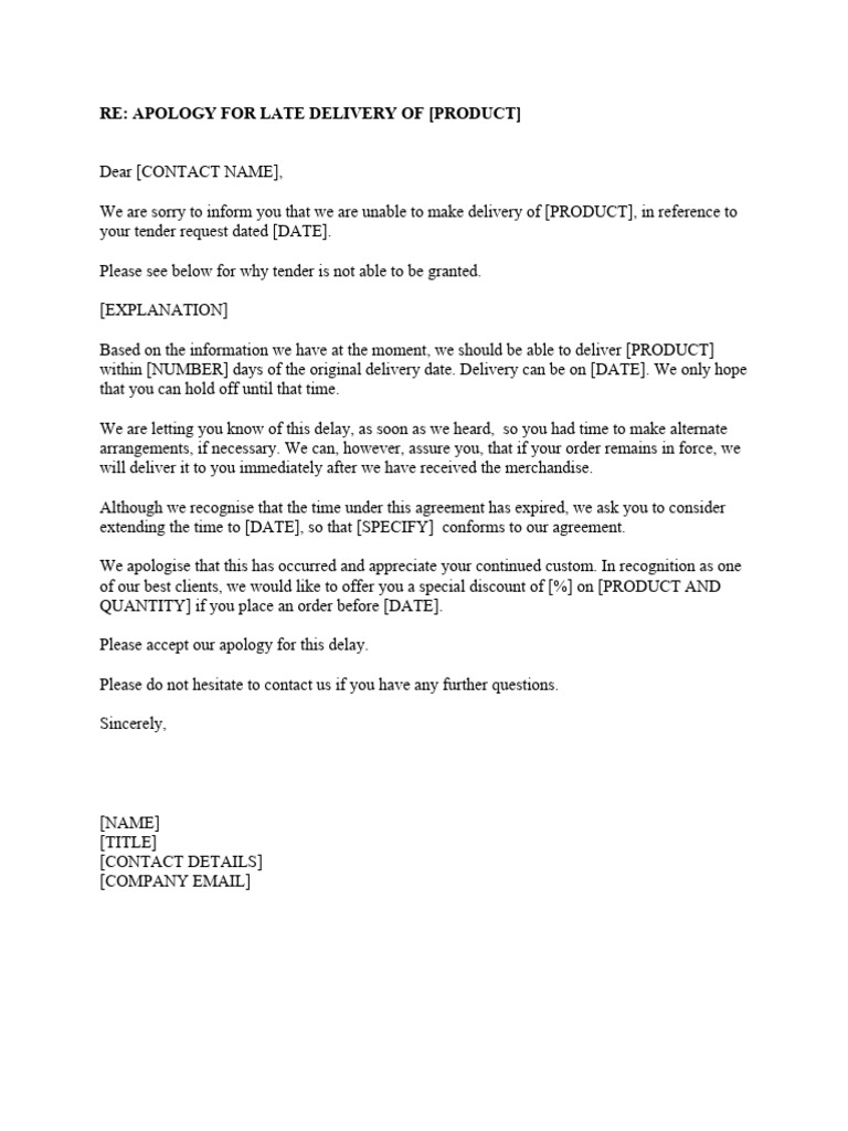 Apology for Late Delivery of Product | PDF