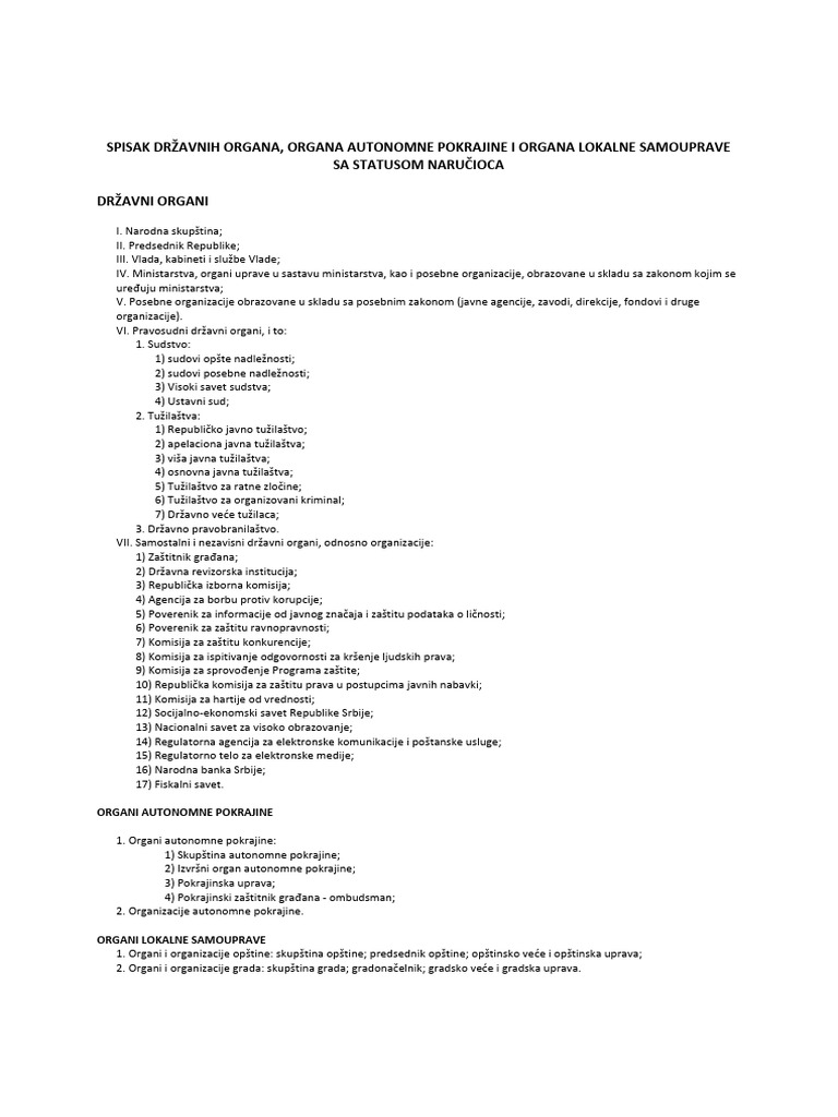 Spisak drzavnih organa pdf