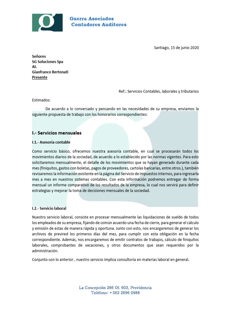 Propuesta de Servicios Contables y Tributarios | PDF | Contador ...