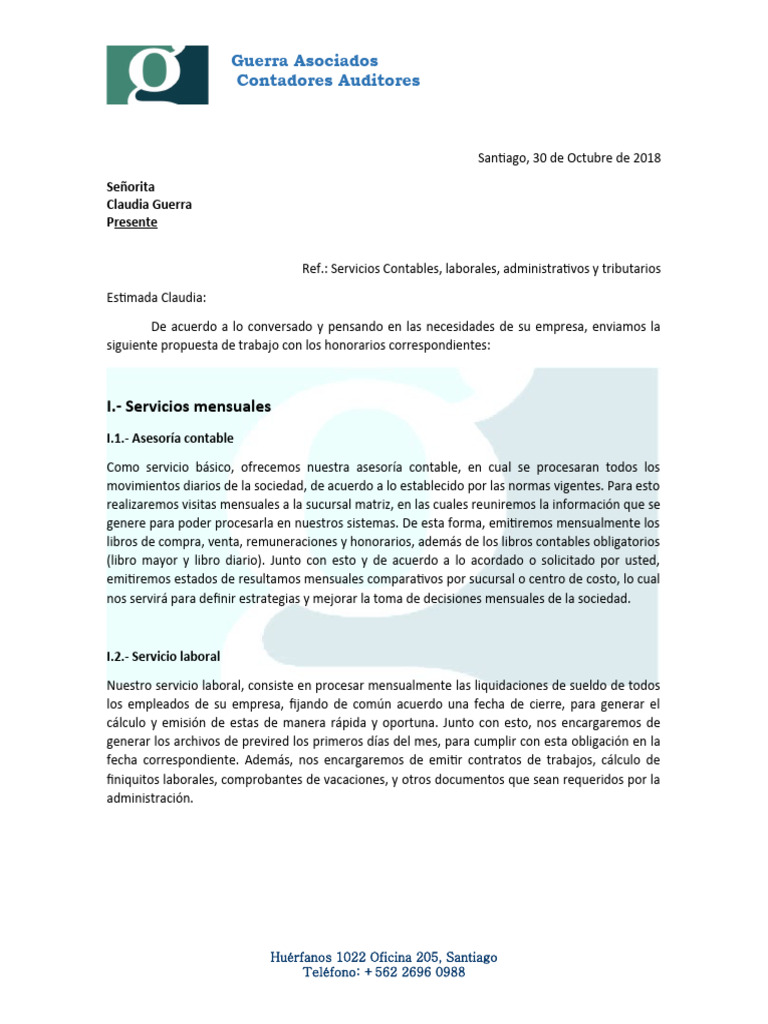 Propuesta de Servicios contables y tributarios Claudia G | PDF ...