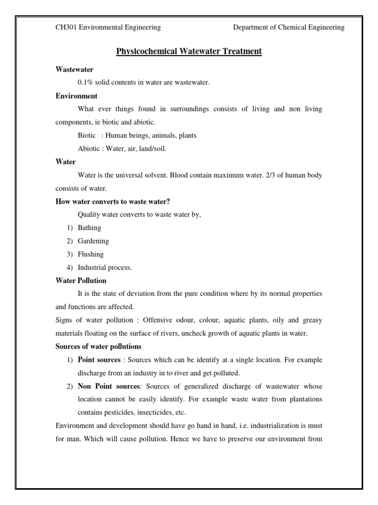 CH301 EE Lecture Notes-01 | PDF | Sewage Treatment | Water