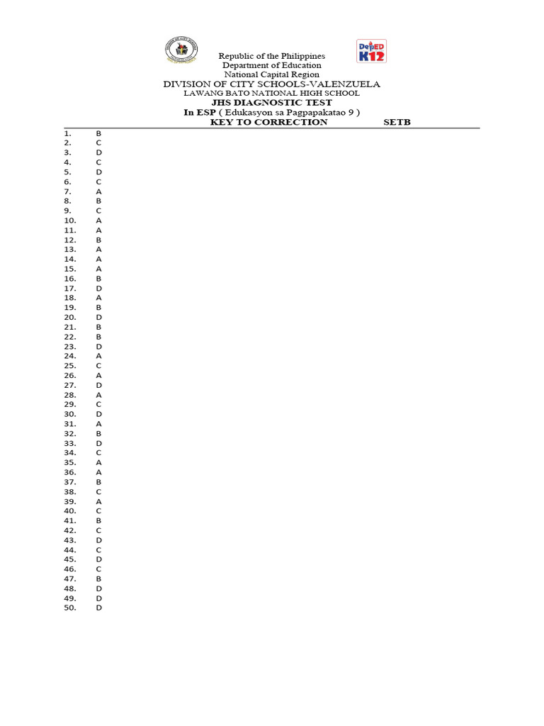 ESP 9 Diagnostic Test Answer Key | PDF