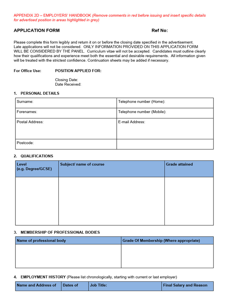 Employers' Application Form Template | PDF | Employment