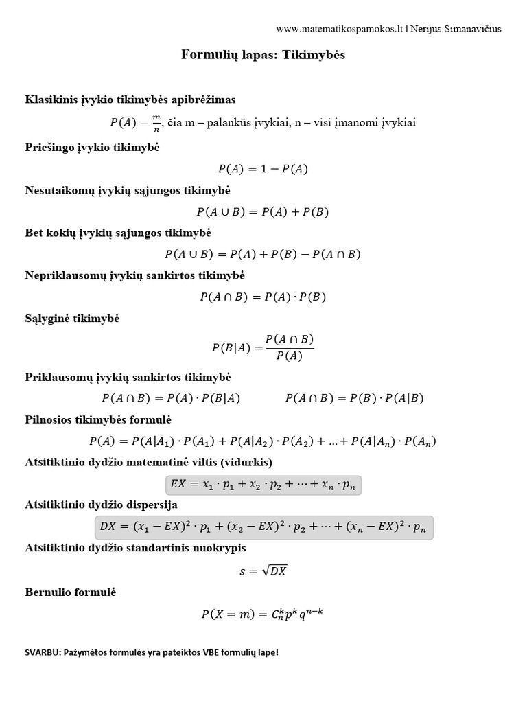 Tikimybių Formulės | PDF