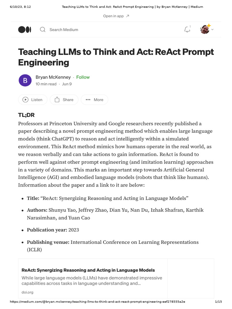 ReAct Prompt Engineering for LLMs | PDF | Thought | Cognitive Science