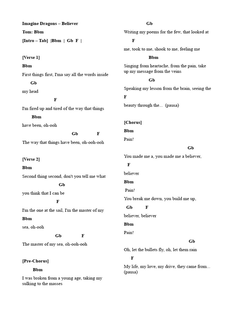 Believer - Imagine Dragons | PDF | Song Structure