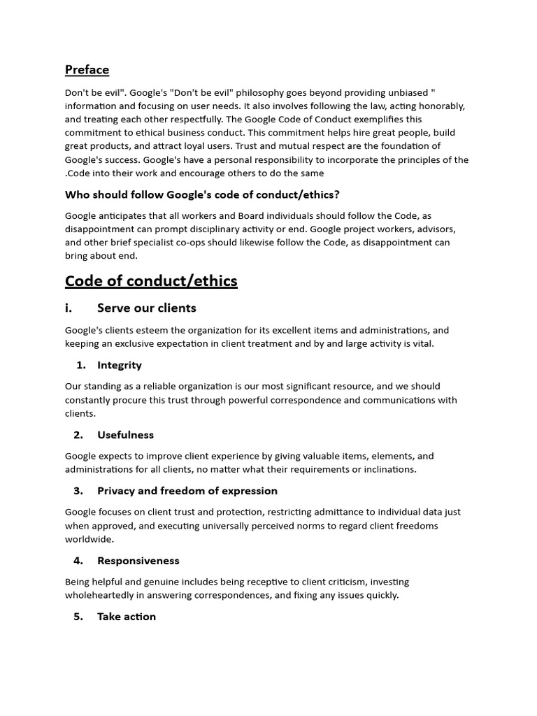 Google's Code of Conduct Overview | PDF | Copyright Infringement ...