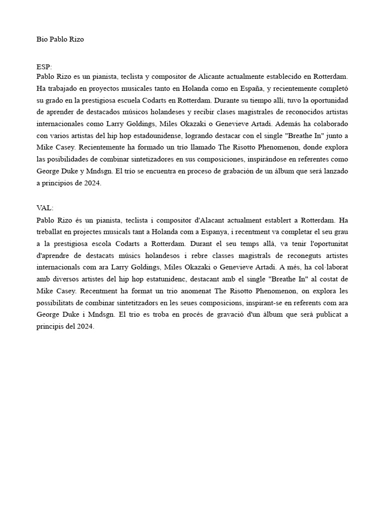 Bio Pablo Rizo 2023 | PDF