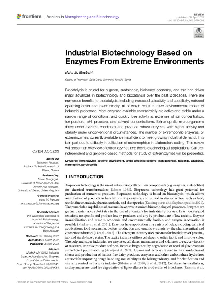 Extremozymes in Industrial Biotechnology | PDF | Dna Ligase | Hydrolysis