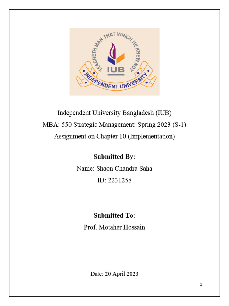 Strategic Implementation in MBA: Chapter 10 | PDF | Strategic ...