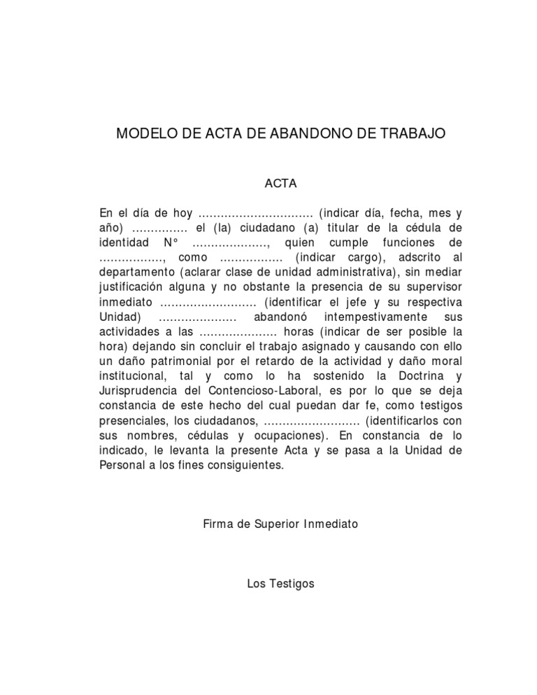 Modelo Acta Abandono Trabajo