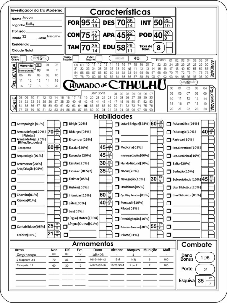 Ficha Jacob Call of Cthulhu PDF