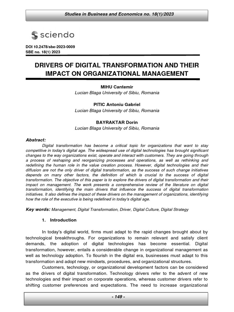 Drivers Of Digital Transformation And Their Impact Pdf Business
