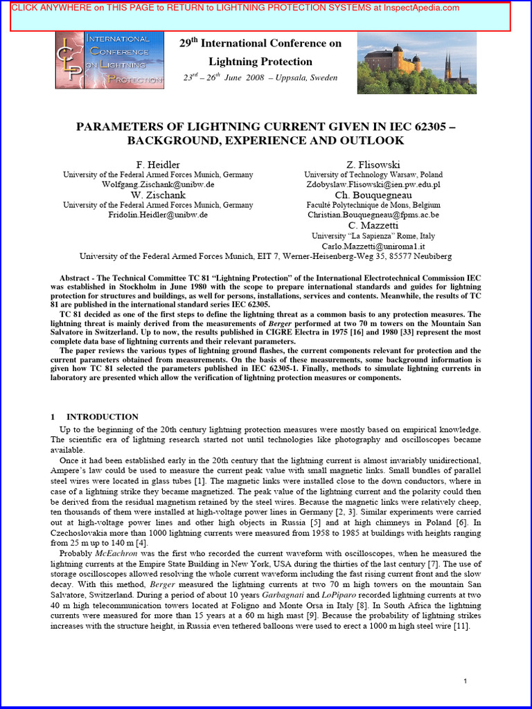 Lightning Current Parameters in IEC 62305 | PDF | Lightning | Electric ...