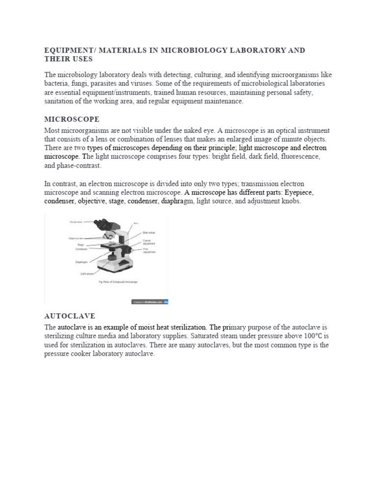 Microbiology Lab Equipment Overview | PDF | Microscope | Growth Medium