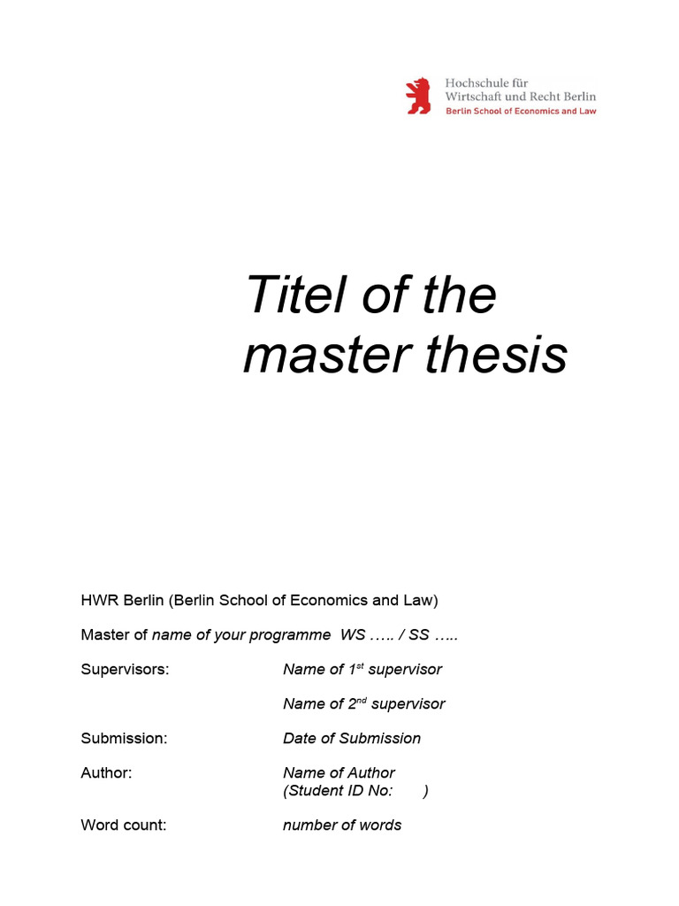 Example Master Thesis Cover Sheet PDF