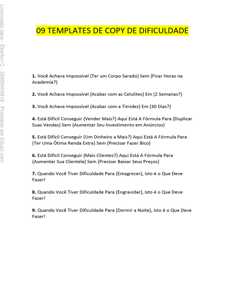 9 Templates de Copy para Superar Dificuldades | PDF