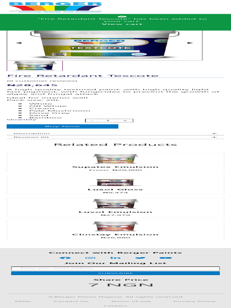 Fire Retardant Texcote Berger Paints Nigeria PLC PDF