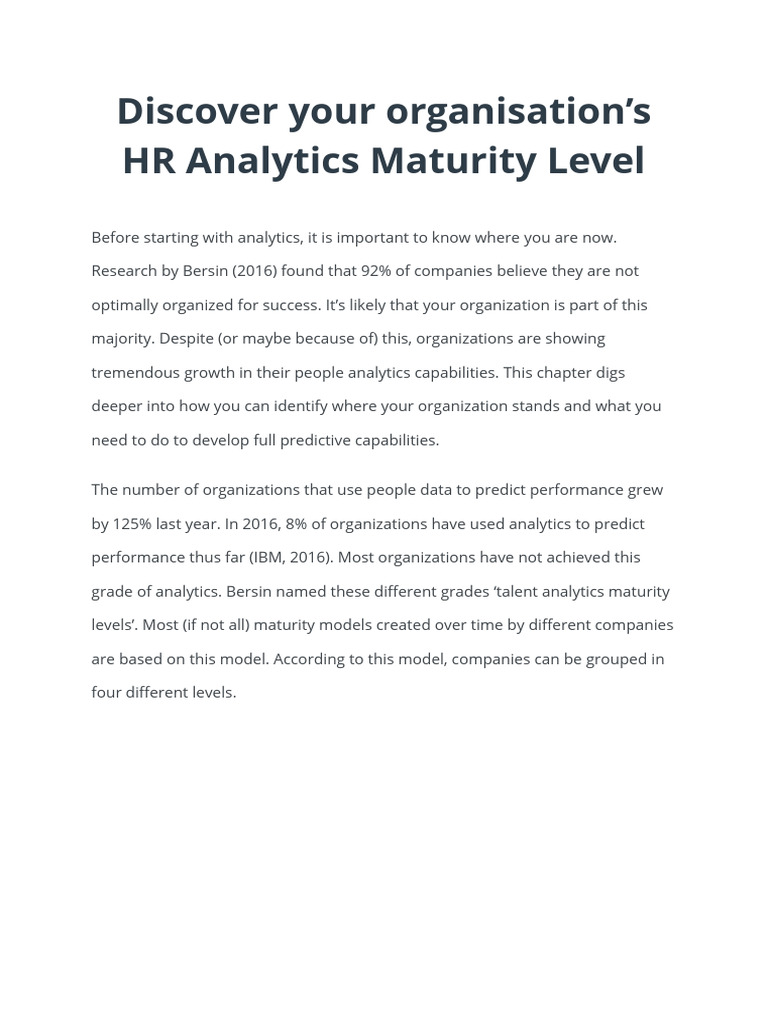 Assessing HR Analytics Maturity Levels | PDF | Analytics | Performance ...