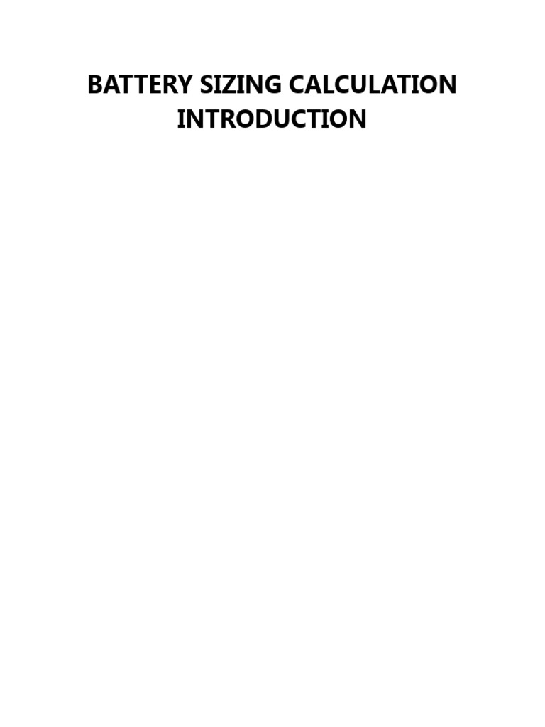 Battery Sizing Calculation Introduction PDF Electric Power