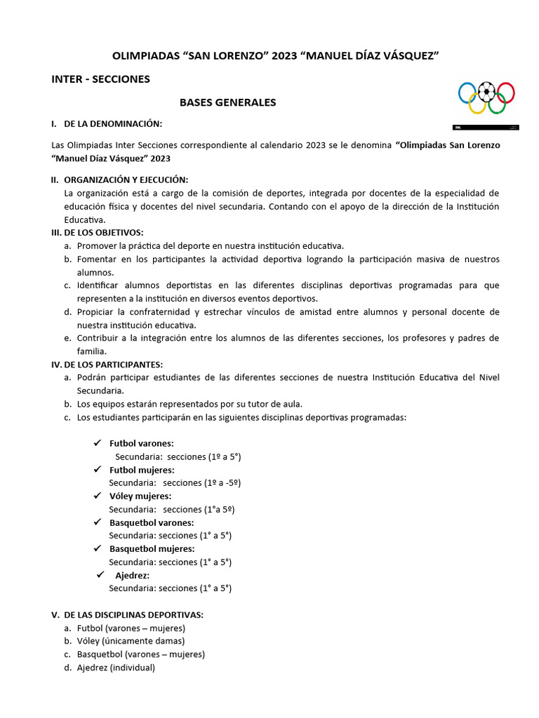 Bases de Olimpiadas 2023 2 | PDF | Educación Secundaria | Deportes