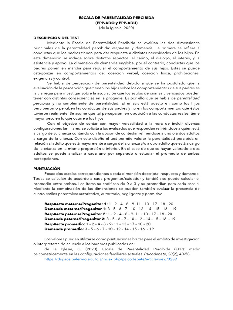 Evaluación de Parentalidad Percibida | PDF | Sicología | Ciencias del ...