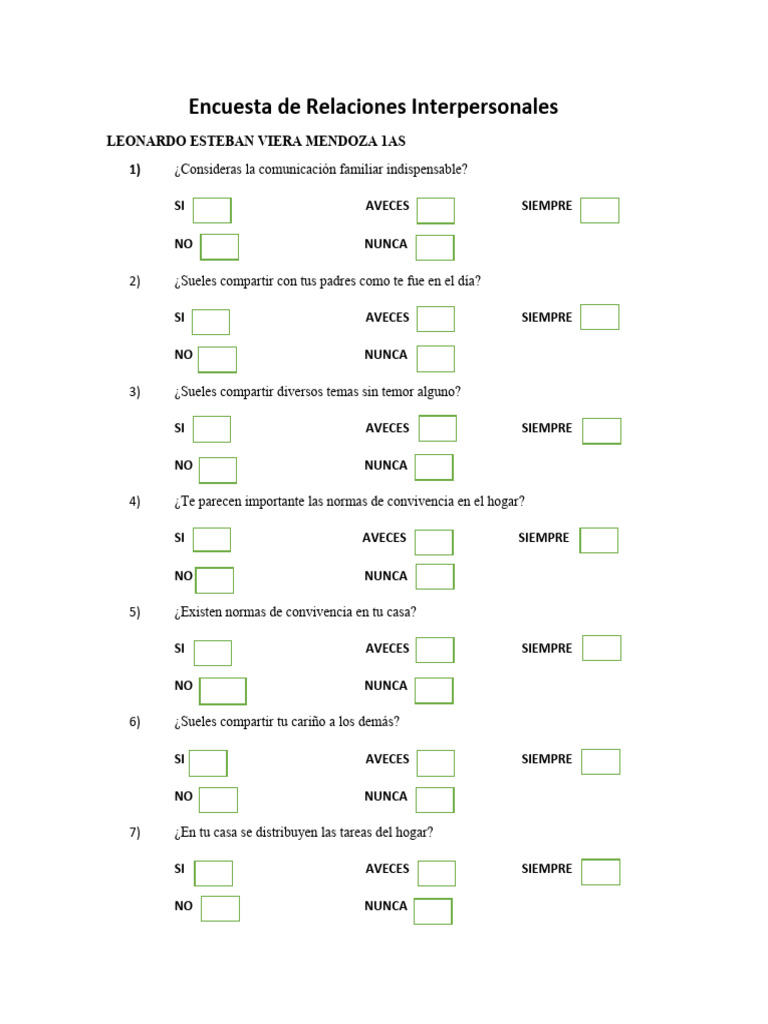 Encuesta de Relaciones Interpersonales | PDF | Crecimiento personal y ...