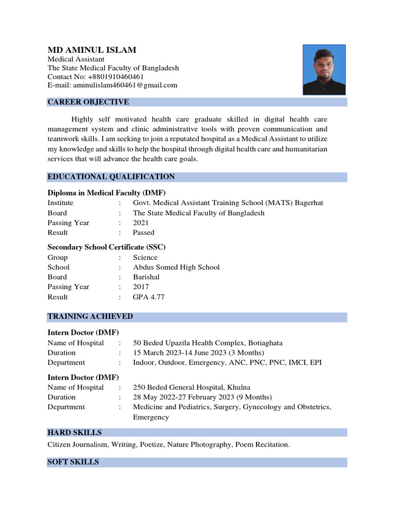 Cv Of Md Tanjimul Kabir Pdf Medical School Doctor Of Medicine