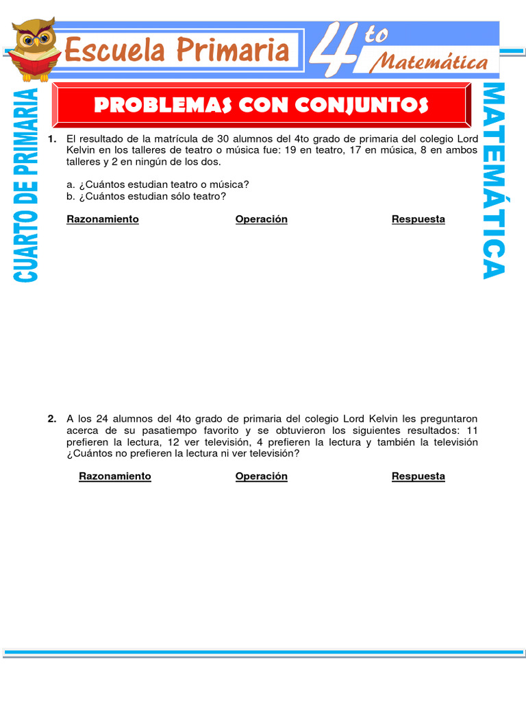 Problemas Con Conjuntos para Cuarto de Primaria | PDF | Estudios de ...