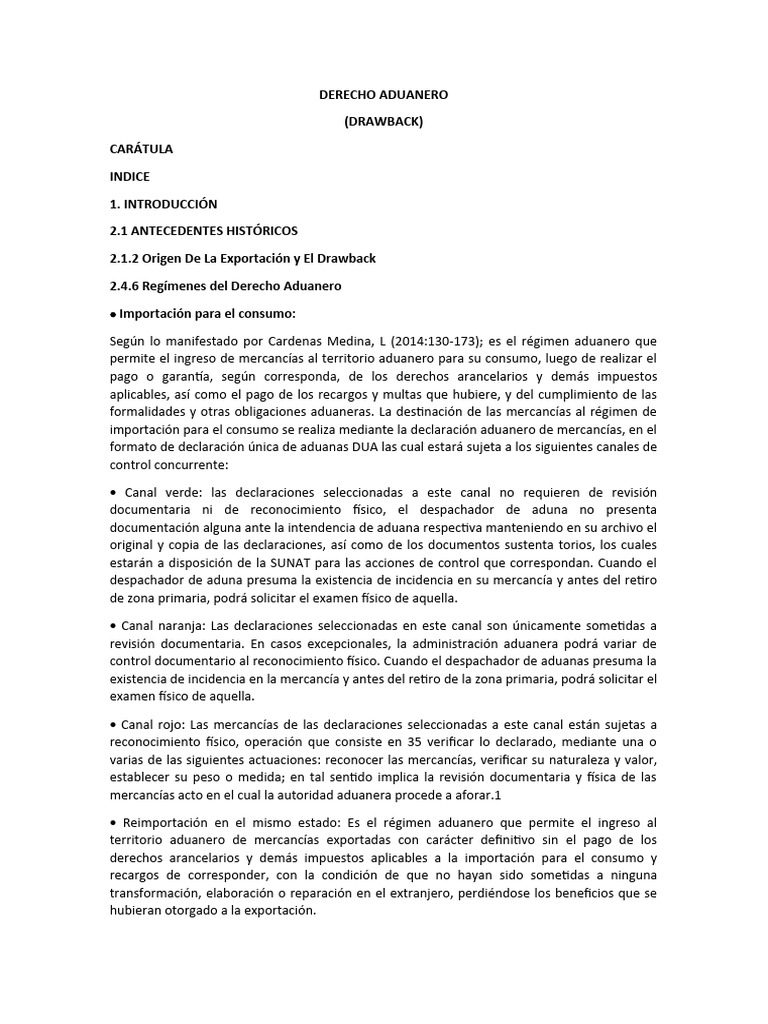Derecho aduanero drawback pdf aduana arancel