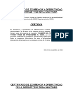 CERTIFICADO DE EXISTENCIA Y OPERATIVIDAD DE LA INFRAESTRUCTURA SANITARIA Jass