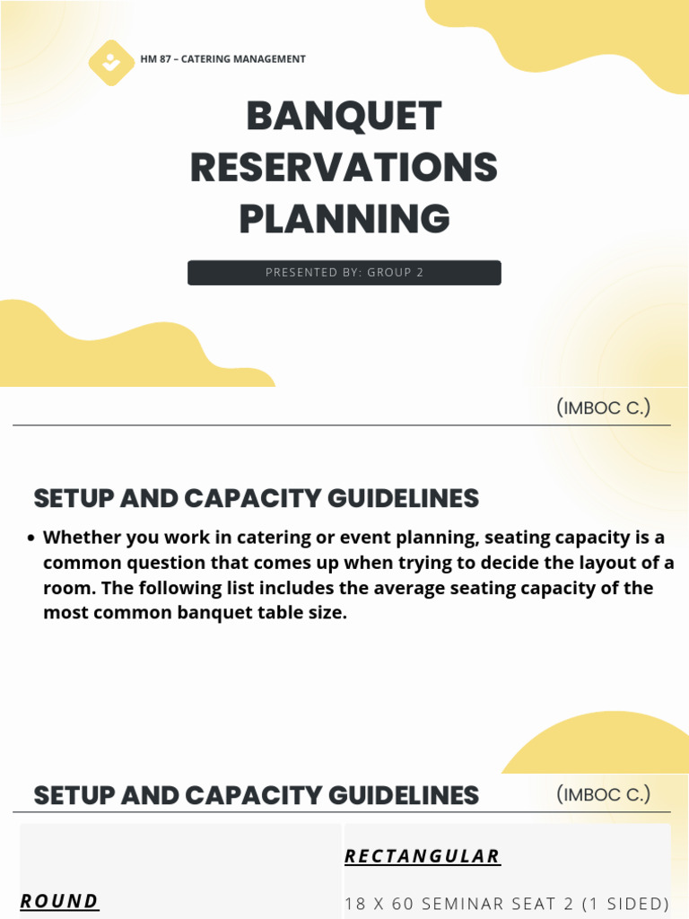 Banquet Table Setup and Capacity Guide | PDF | Pricing | Hotel