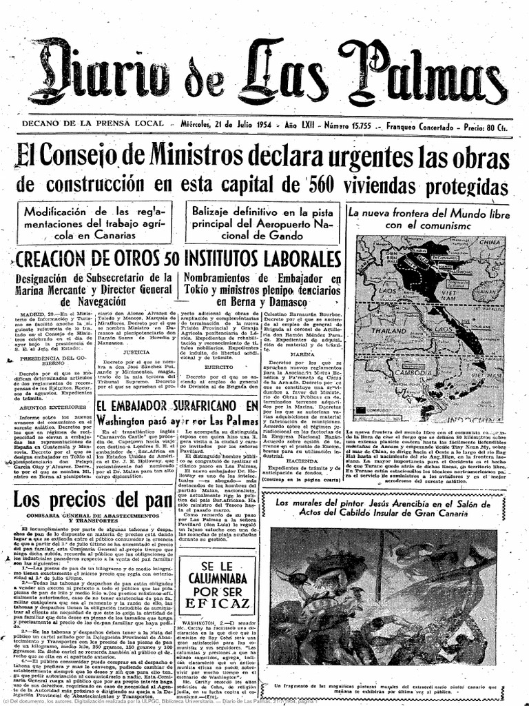 Diario de Las Palmas 21-7-1954 Precio Pan | PDF