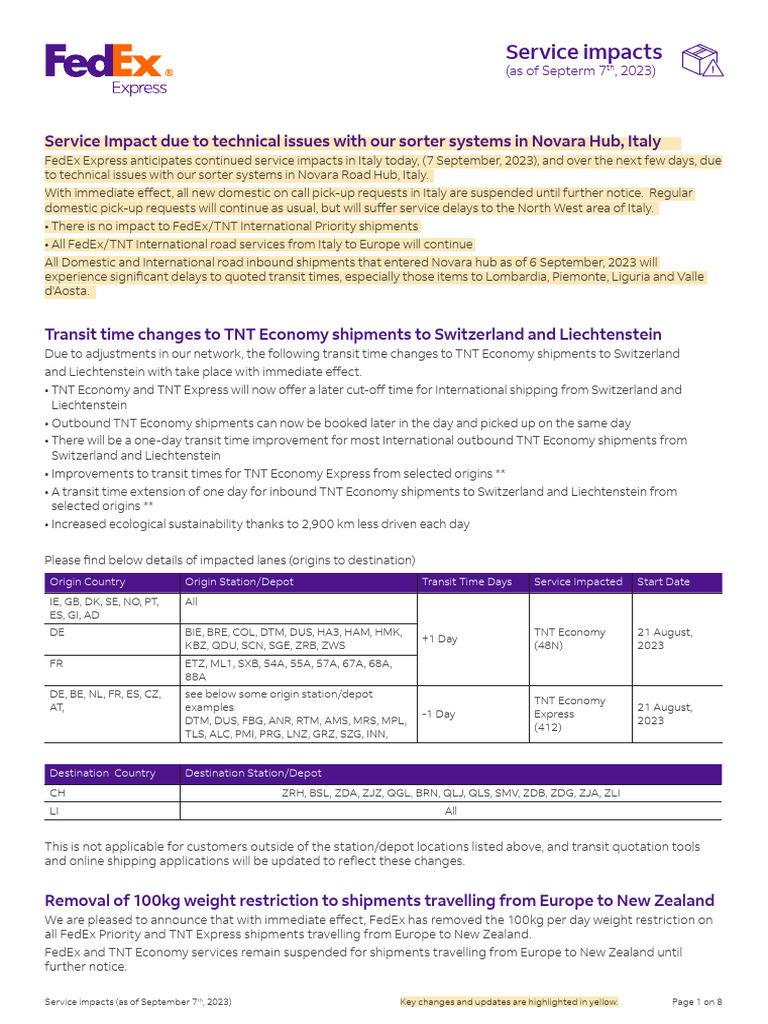 Service Updates | PDF | Fed Ex | Service Industries